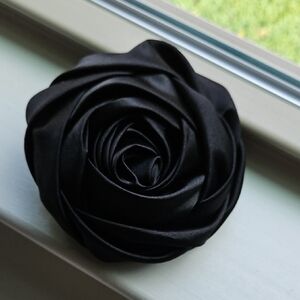 Elegant Black Satin Rose Brooch